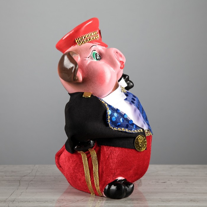 Копилка "Свинка Гаишник", текстиль, микс