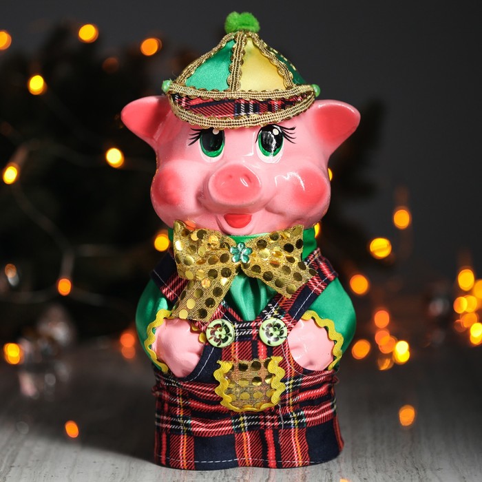 Копилка "Поросенок в кепке" микс