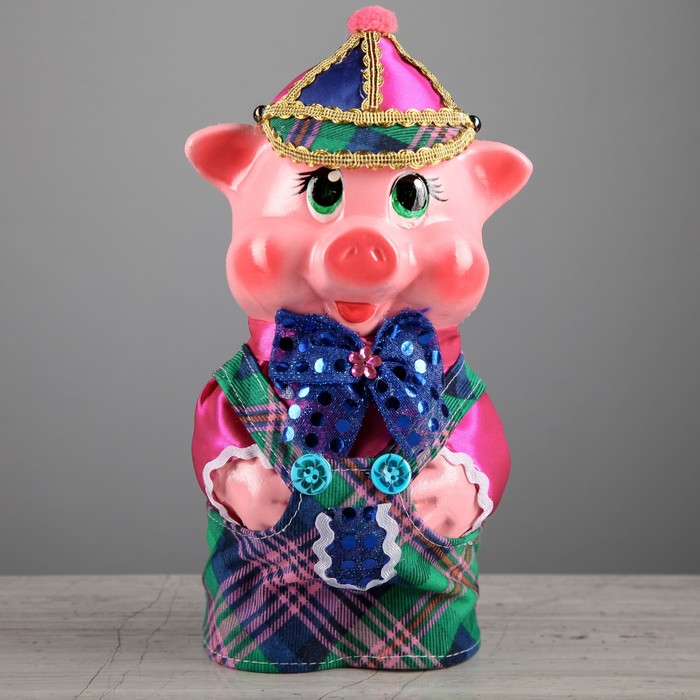 Копилка "Поросенок в кепке" микс