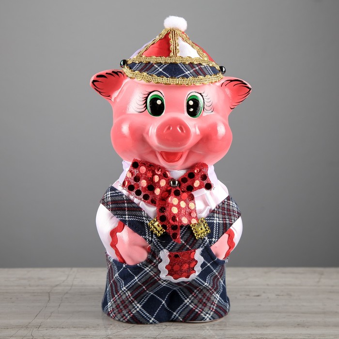 Копилка "Поросенок в кепке" микс