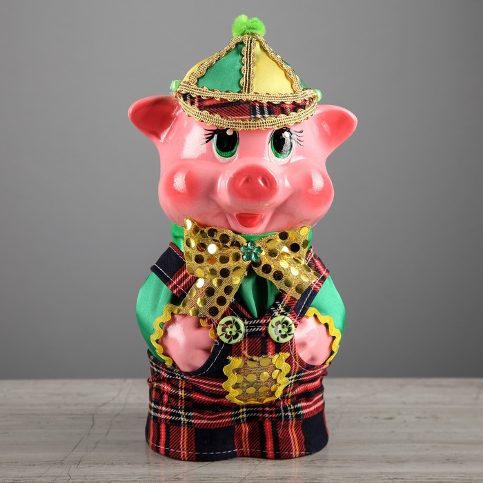 Копилка "Поросенок в кепке" микс