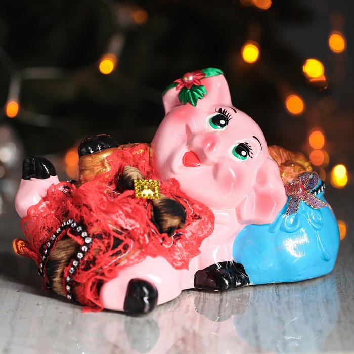 Копилка "Свинка в купальнике с мешком денег" микс