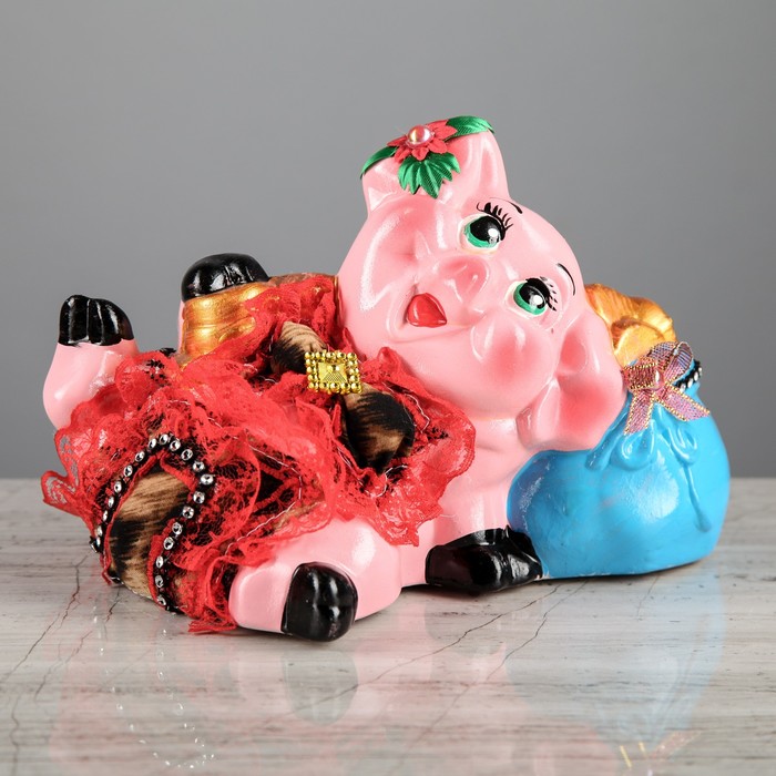 Копилка "Свинка в купальнике с мешком денег" микс