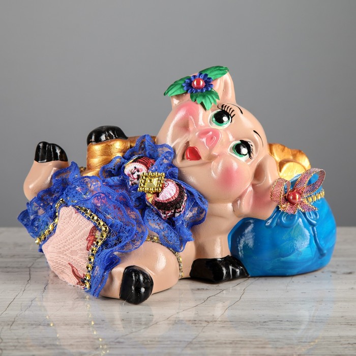 Копилка "Свинка в купальнике с мешком денег" микс