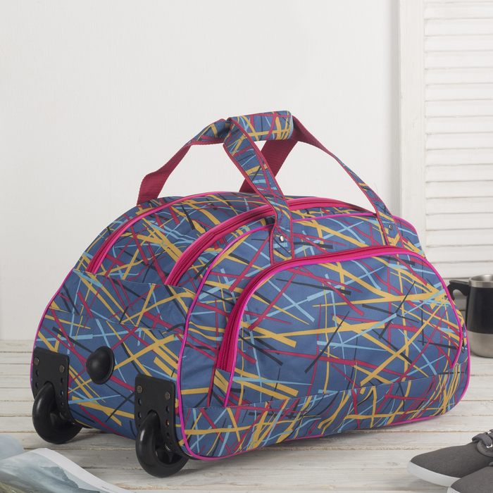 Сумка дорожная на колесах "Линии", 1 отдел, наружный карман, цвет синий