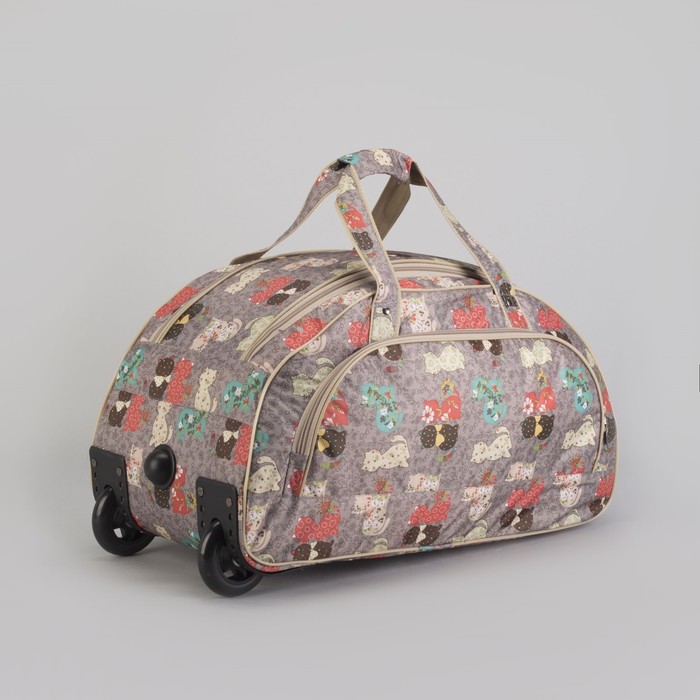 Сумка дорожная на колесах "Коты", 1 отдел, наружный карман, цвет бежевый