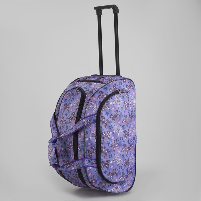 Сумка дорожная на колесах "Бабочки", 1 отдел, наружный карман, цвет фиолетовый