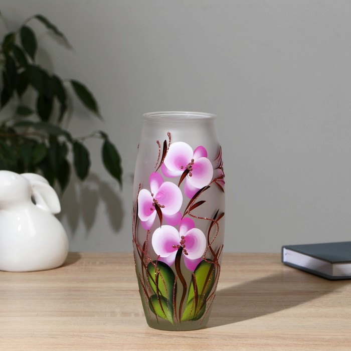 ваза верба овал на матовом стекле d 7 5 h 26 х10 см микс Ваза Орхидея с росписью на матовом стекле, d-7; 10х23 см