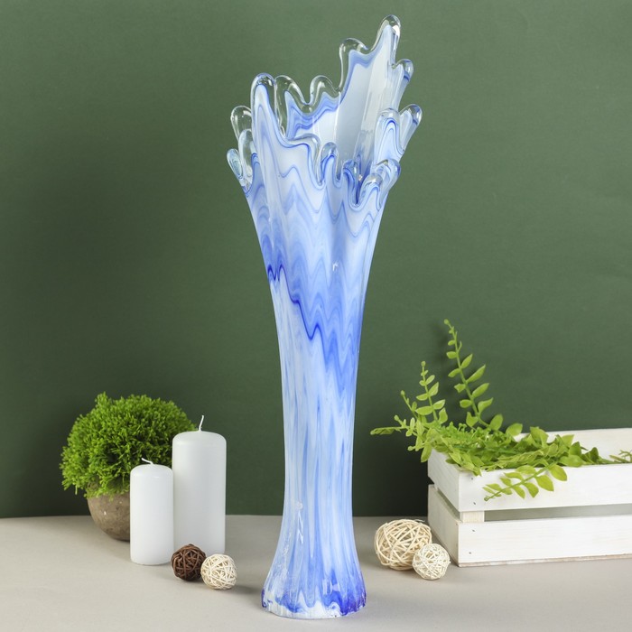 Ваза Коралл-сосулька" большая, молочно-синяя в и/у 46см