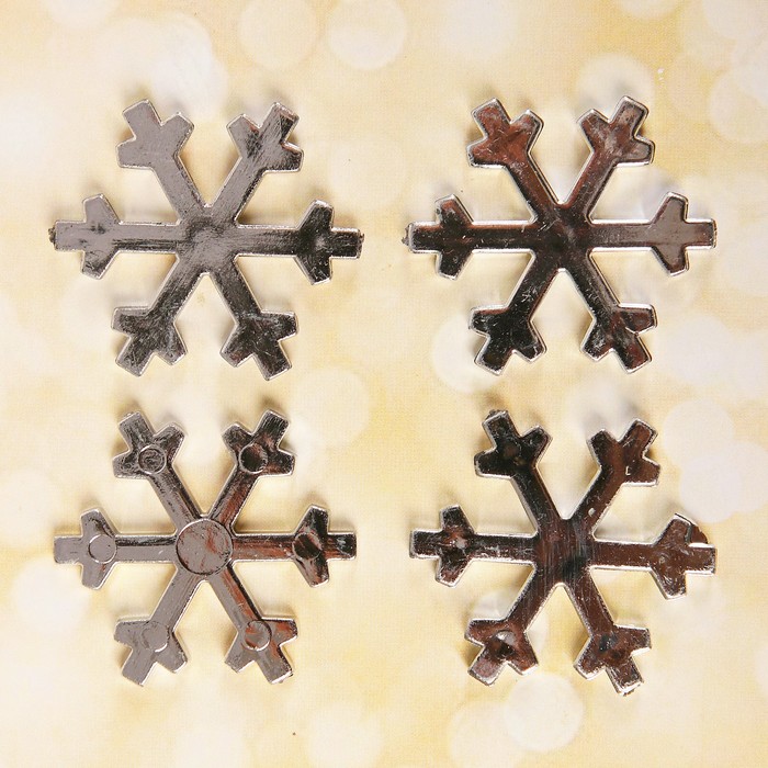 Основа для творчества и декора "Снежинка" набор 4 шт, размер 1 шт 3,4 см, цвет серебрянный