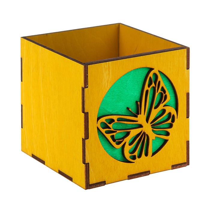 Кашпо флористическое, "Бабочка", лимон, цветной вкладыш, 9,5 х 9,5 х 9,5 см