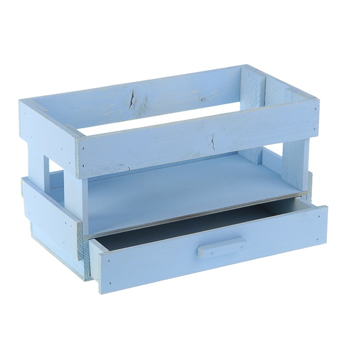Ящик реечный с выдвижным ящиком, 27 х 14 х 15 см, голубой