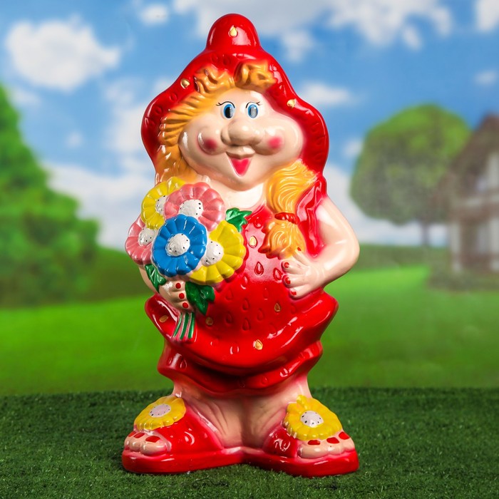 Садовая фигура "Гном с клубникой" 47 см, микс