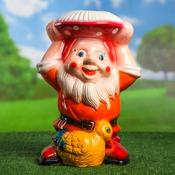 Садовая фигура "Гном с мухомором" 40 см, микс