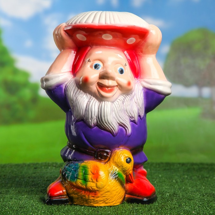 Садовая фигура "Гном с мухомором" 40 см, микс