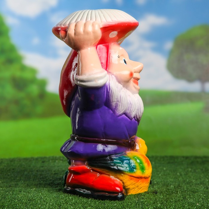 Садовая фигура "Гном с мухомором" 40 см, микс