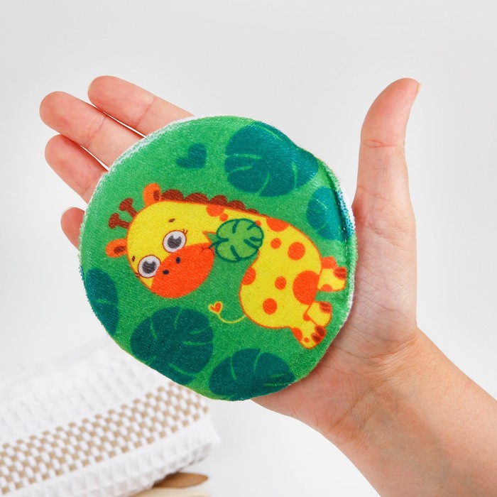 Мочалка детская махровая «Жирафик», на резинке, диаметр 11 см