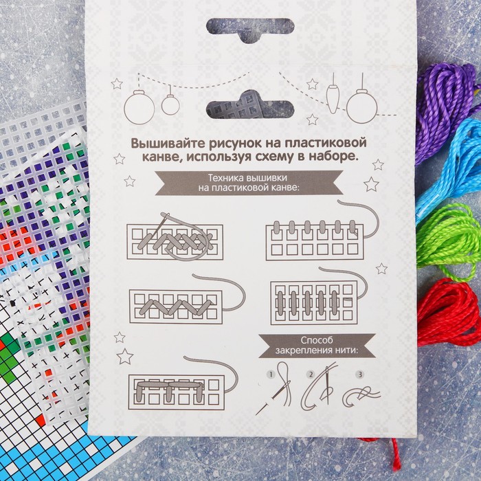 Новый год, вышивка крестиком на пластиковой канве "Снеговик" с пластиковой иглой