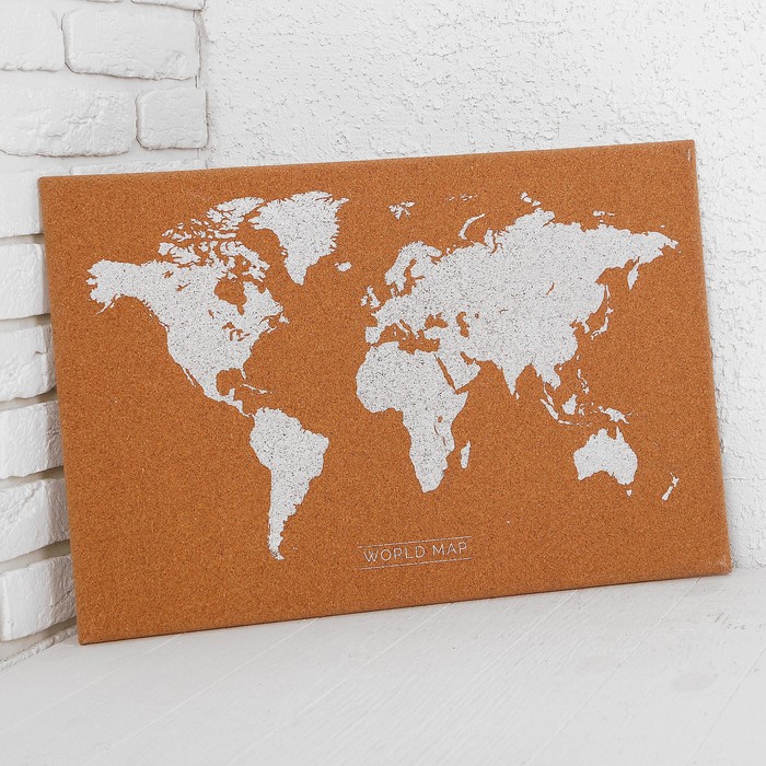 Доска пробковая в деревянной раме "Карта мира", 60 × 40 см