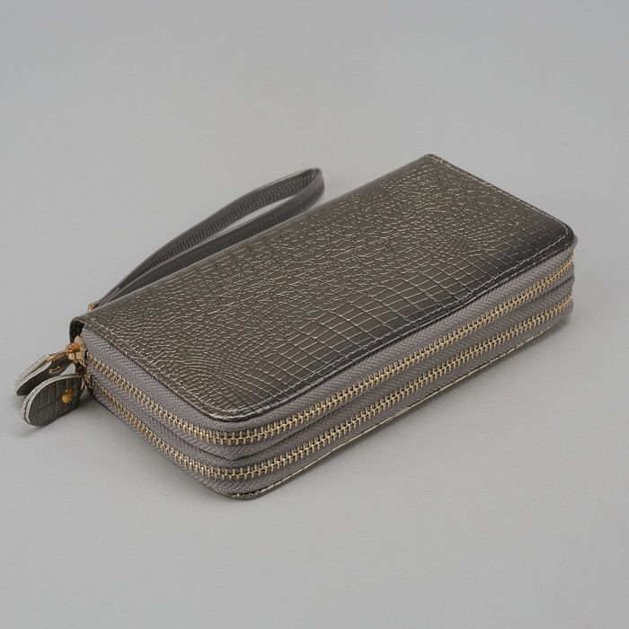 Кошелёк женский, 2 отдела на молниях, с ручкой, цвет серый