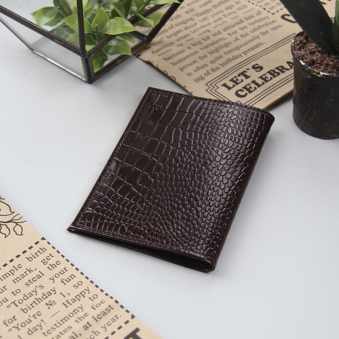 Обложка для автодокументов, крокодил, цвет вишнёвый