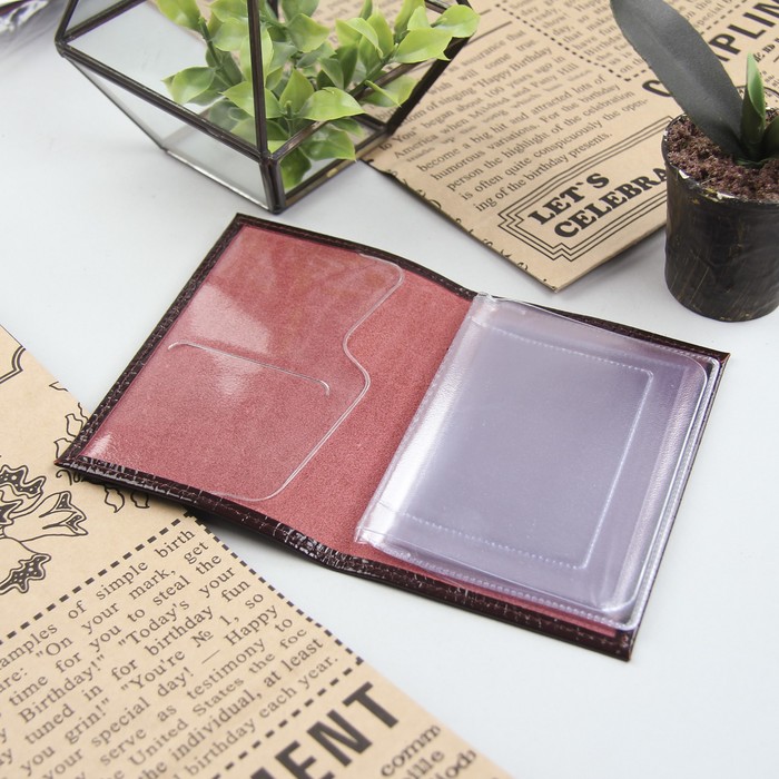 Обложка для автодокументов, крокодил, цвет вишнёвый