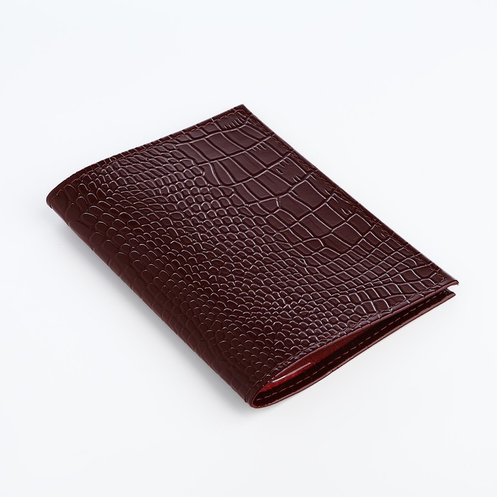 Обложка для паспорта, крокодил, цвет бордовый