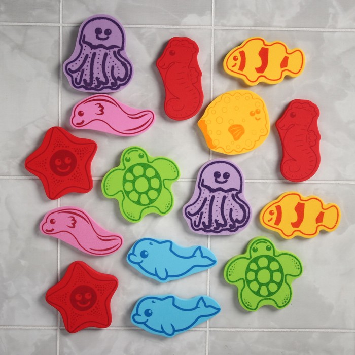 Набор игрушек для ванны «Учим морских животных»: наклейки из EVA, 16 шт.