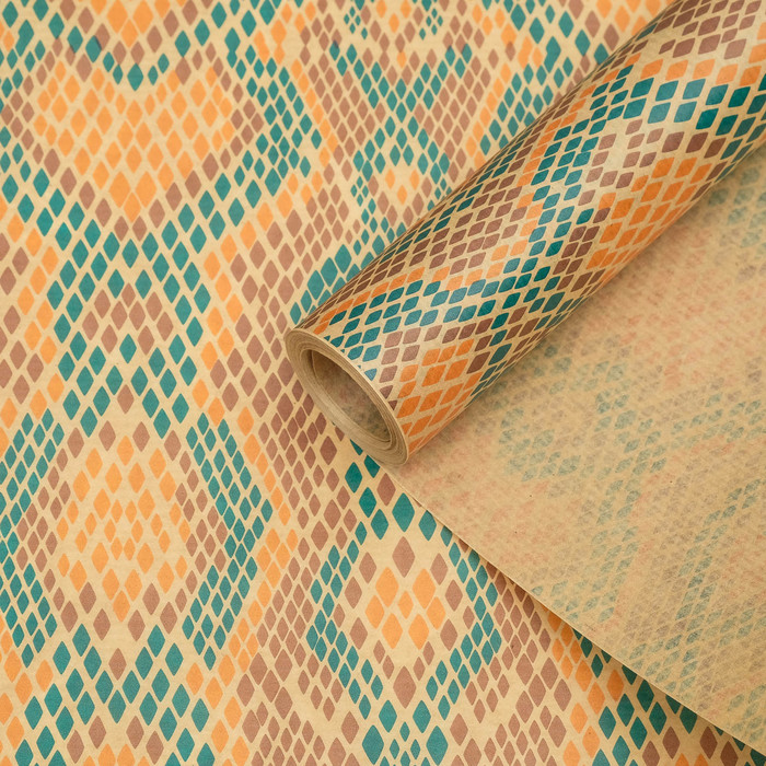 Бумага упаковочная крафт "Змея бирюза", 0.6 x 10 м