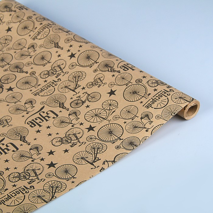 Бумага упаковочная крафт "Велосипеды чёрные", 0.6 x 10 м