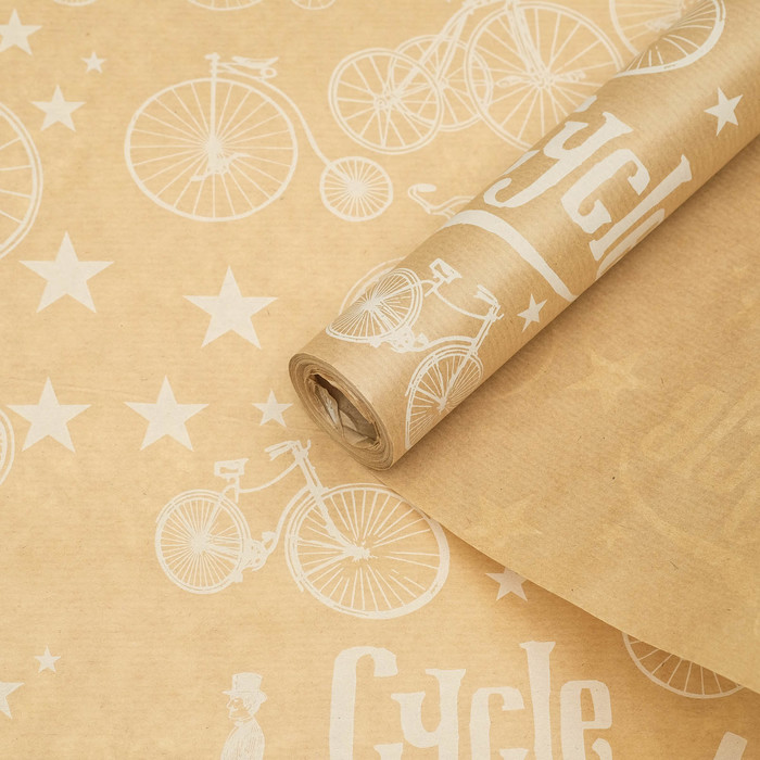 Бумага упаковочная крафт "Велосипеды белые", 0.6 x 10 м