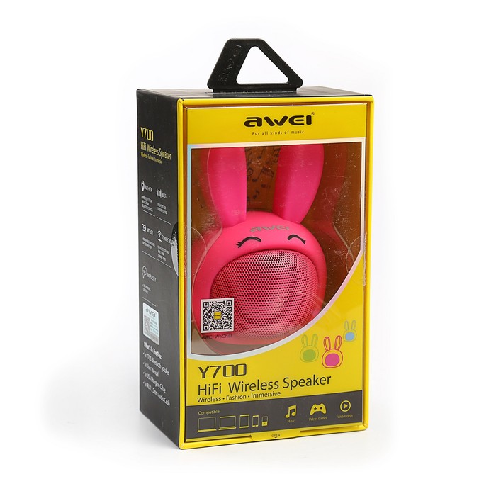 Портативная акустика Awei Y700, bluetooth/micro USB/AUX, аккумулятор 400 мАч, розовая