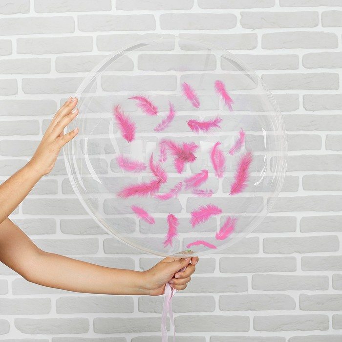 Шар полимерный 20" "Сфера", перья, цвет розовый, 1 шт