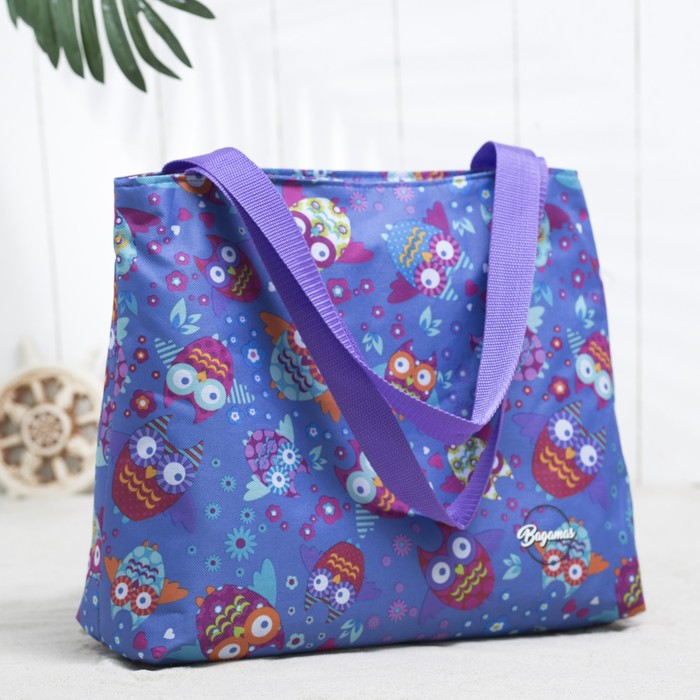 Сумка летняя "Совята", отдел на молнии, цвет васильковый