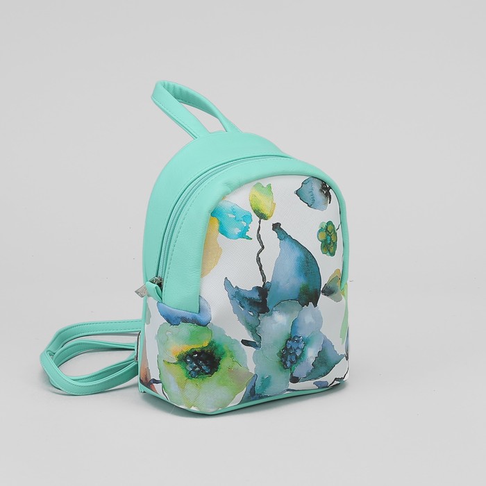 Рюкзак молодёжный "Цветы", отдел на молнии, наружный карман, цвет бирюзовый/голубой