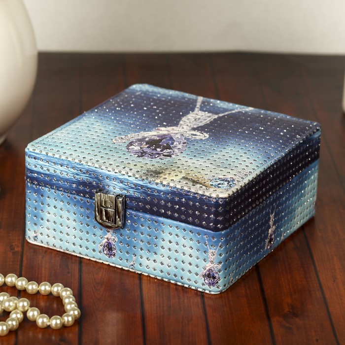 Шкатулка кожзам для украшений "Кулон-капля" с блёстками 7х15х15 см