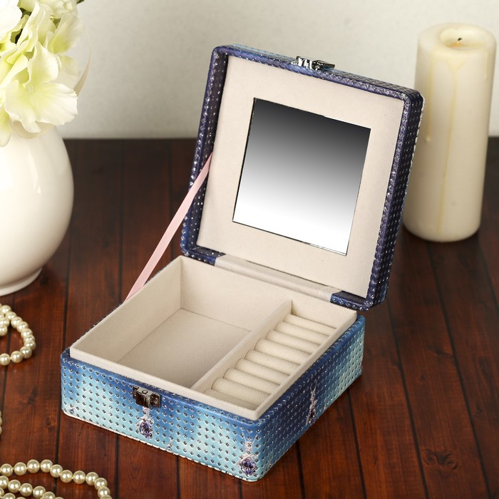 Шкатулка кожзам для украшений "Кулон-капля" с блёстками 7х15х15 см