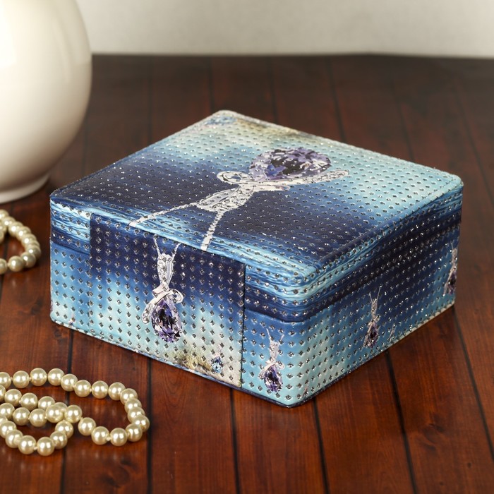 Шкатулка кожзам для украшений "Кулон-капля" с блёстками 7х15х15 см