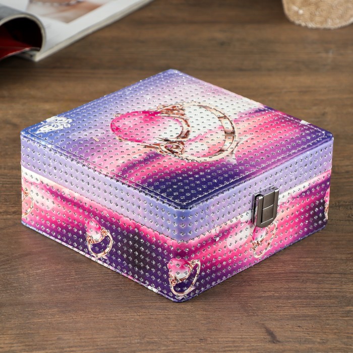 Шкатулка кожзам для украшений "Кольцо" с блёстками 7х15х15 см