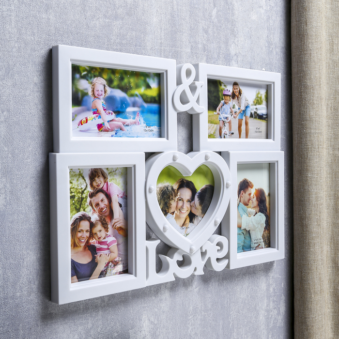 Фоторамка на 5 фото 10х15, 13х13 см свет 7 диодов "Любовь" белая 31,5х42х3 см