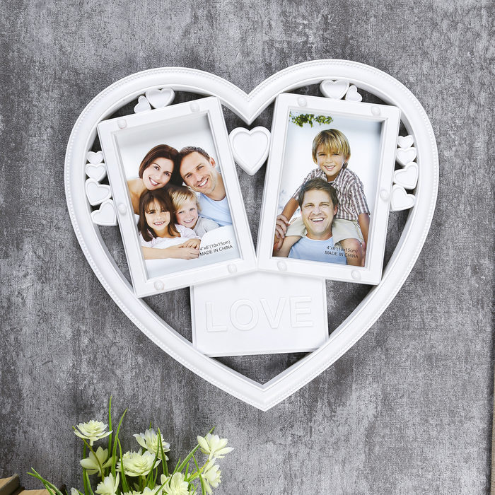 Фоторамка на 2 фото 10х15 см свет 10 диодов "Сердце" белая 32,5х35х3 см