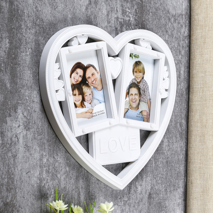 Фоторамка на 2 фото 10х15 см свет 10 диодов "Сердце" белая 32,5х35х3 см