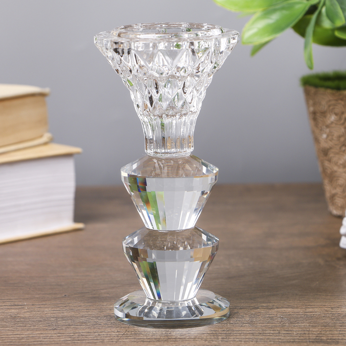 Подсвечник стекло на 1 свечу "Вазон с двумя хрусталиками" 12,5х6х6 см