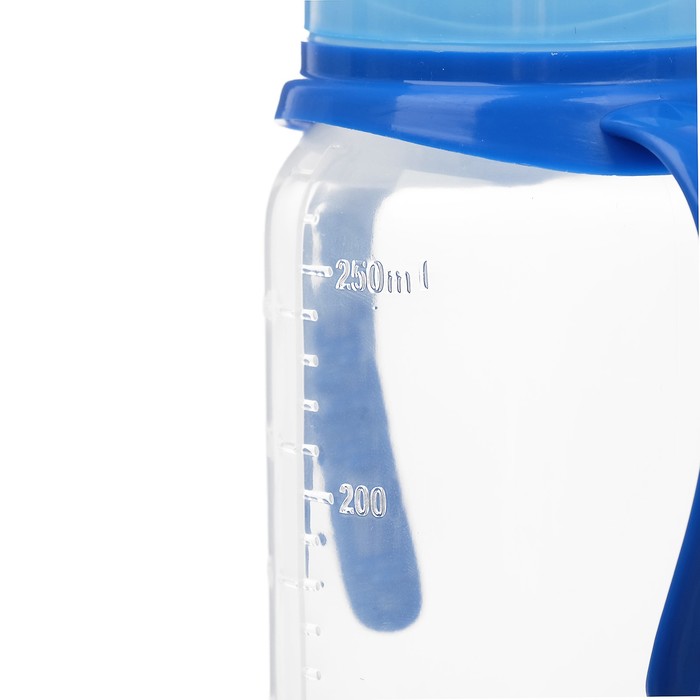 Бутылочка для кормления 250 мл цилиндр, с ручками, цвет синий