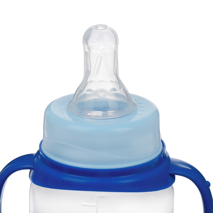 Бутылочка для кормления детская приталенная, с ручками, 250 мл, от 0 мес., цвет синий