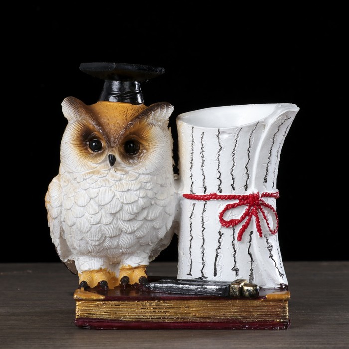 Сувенир полистоун карандашница "Филин-умник на книге" 13,5х13х7,5 см
