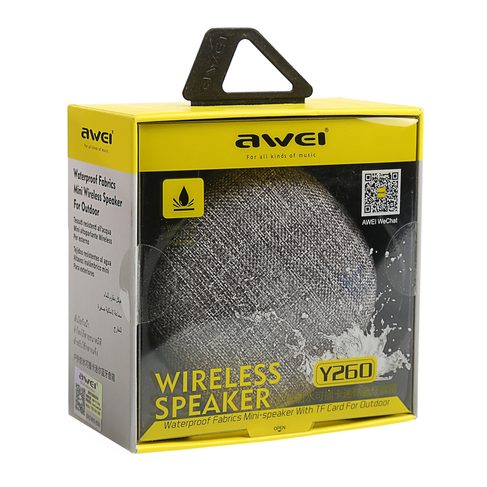 Портативная акустика Awei Y260, bluetooth/microUSB/microCD, аккумулятор 800 мАч, сера