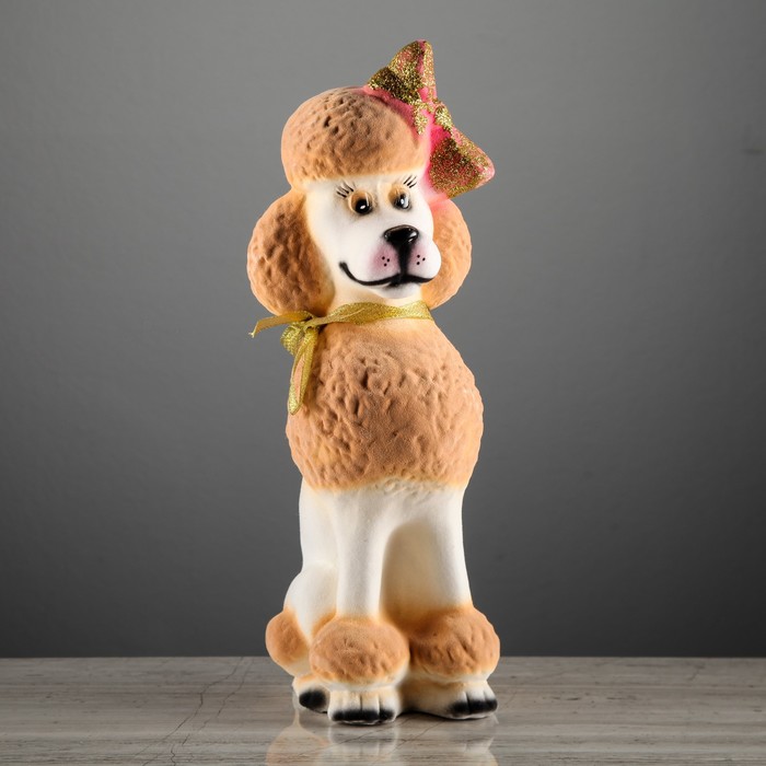 Копилка "Собака Пудель", флок, бело-персиковый