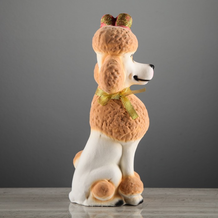 Копилка "Собака Пудель", флок, бело-персиковый
