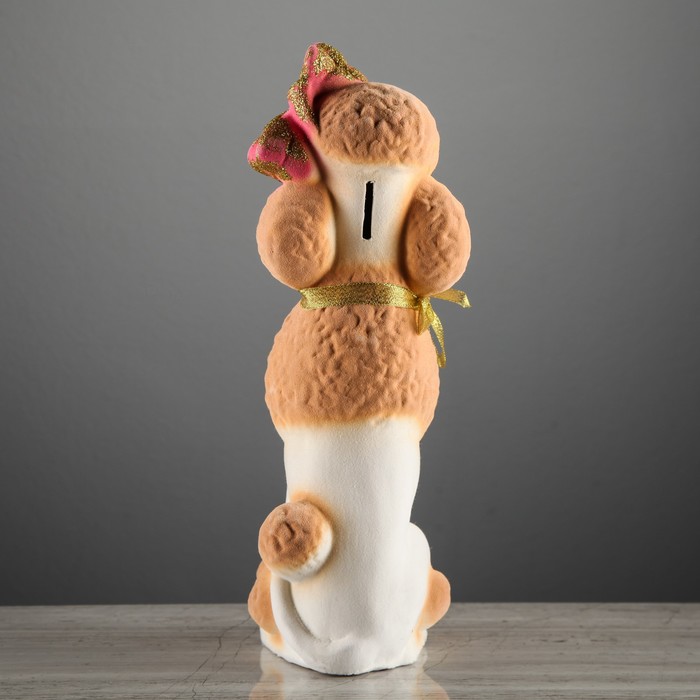 Копилка "Собака Пудель", флок, бело-персиковый